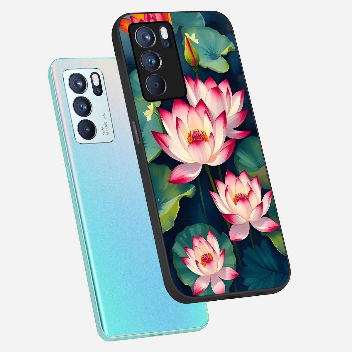  Lotus Dream Serenity phone case For Oppo Reno 6 Pro showing premium glass back cover with detailed artwork