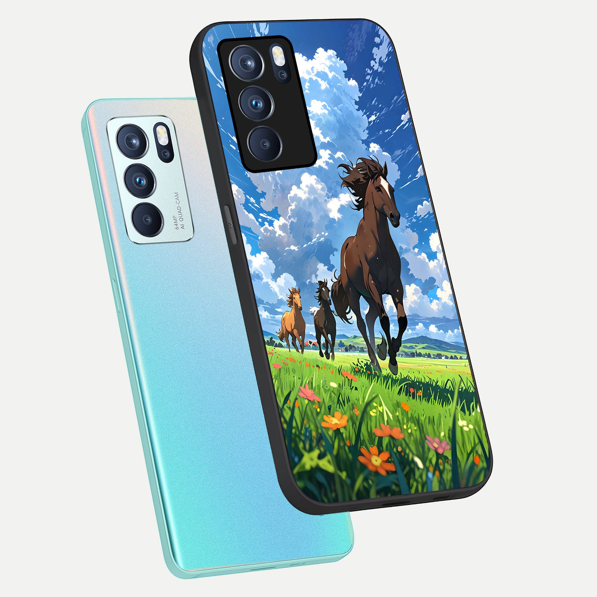  Majestic Horses Galloping phone case For Oppo Reno 6 Pro showing premium glass back cover with detailed artwork