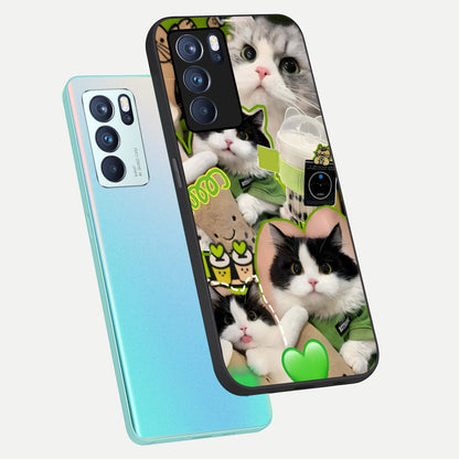  Matcha Cats Mood phone case For Oppo Reno 6 Pro showing premium glass back cover with detailed artwork