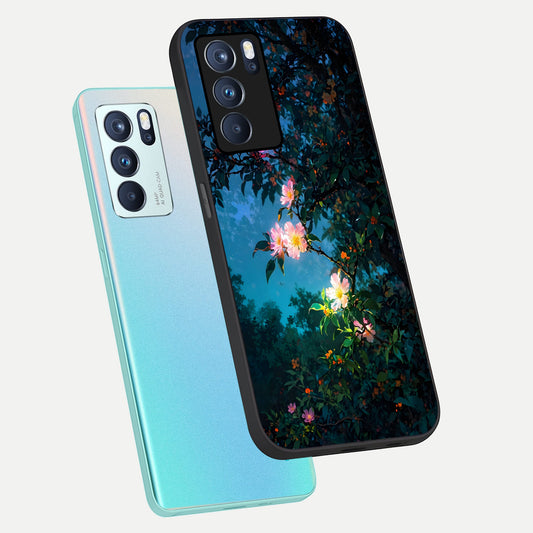  Midnight Bloom Glow phone case For Oppo Reno 6 Pro showing premium glass back cover with detailed artwork
