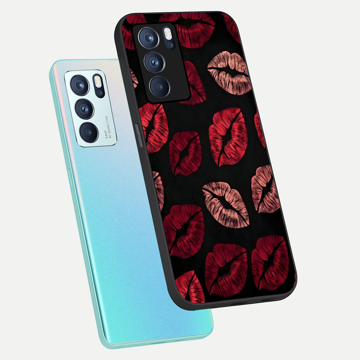 Midnight Kiss Love phone case For Oppo Reno 6 Pro showing premium glass back cover with detailed artwork