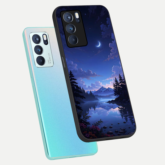  Midnight Lake Peace phone case For Oppo Reno 6 Pro showing premium glass back cover with detailed artwork