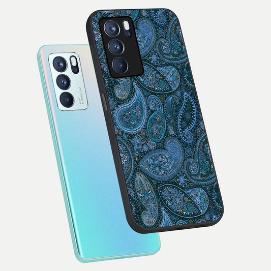  Midnight Paisley Glow phone case For Oppo Reno 6 Pro showing premium glass back cover with detailed artwork
