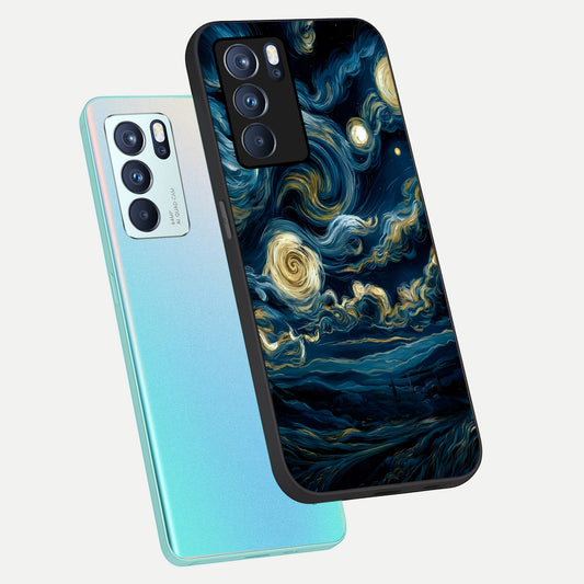  Midnight Sky Whirl phone case For Oppo Reno 6 Pro showing premium glass back cover with detailed artwork