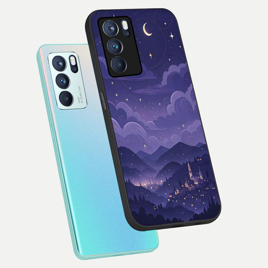  Minimal Night View phone case For Oppo Reno 6 Pro showing premium glass back cover with detailed artwork