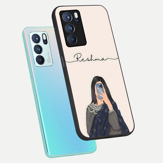  Mirror Mood Muse With Custom Name phone case For Oppo Reno 6 Pro showing premium glass back cover with detailed artwork