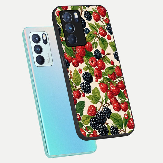  Mixed Berry Collage phone case For Oppo Reno 6 Pro showing premium glass back cover with detailed artwork