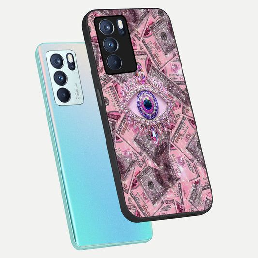  Money Eye Luxe phone case For Oppo Reno 6 Pro showing premium glass back cover with detailed artwork