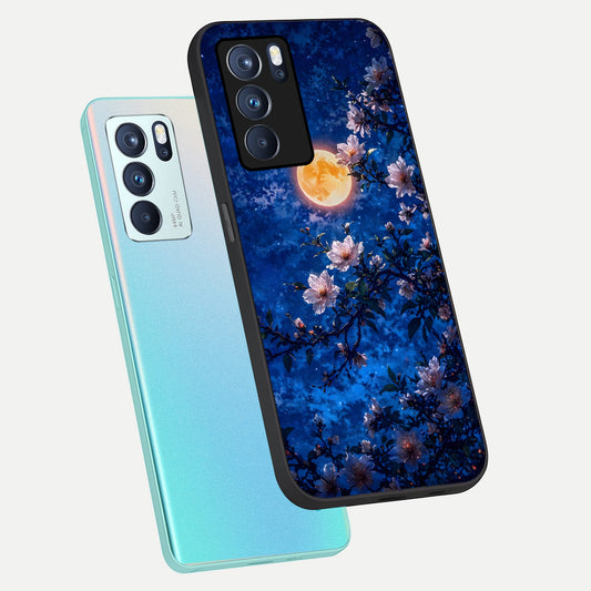  Moonlit Blossoms Night phone case For Oppo Reno 6 Pro showing premium glass back cover with detailed artwork