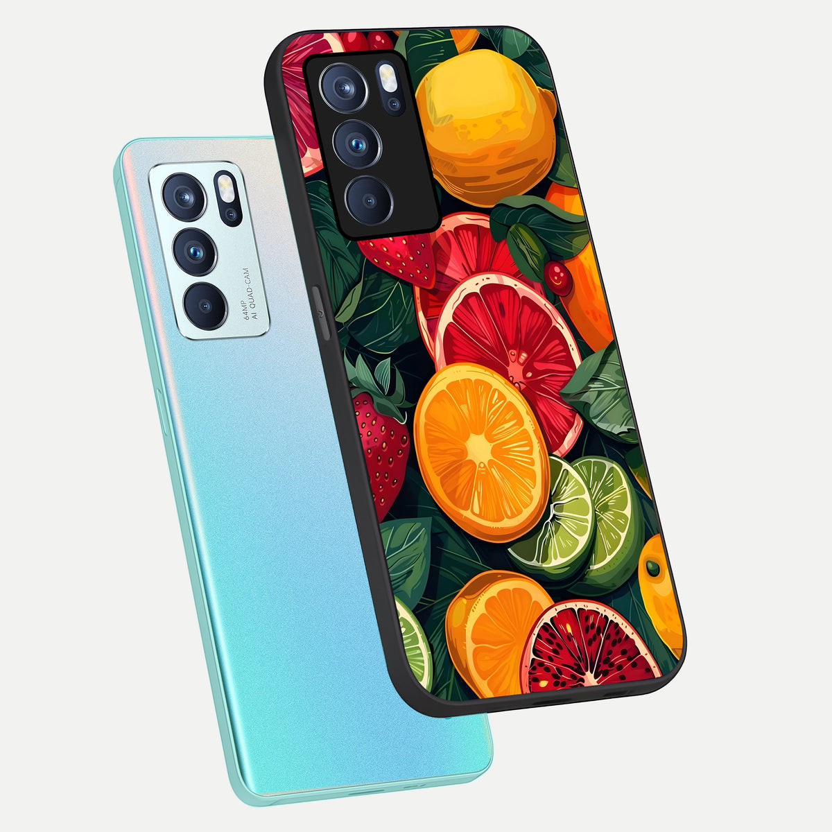  Multiple Fruits phone case For Oppo Reno 6 Pro showing premium glass back cover with detailed artwork
