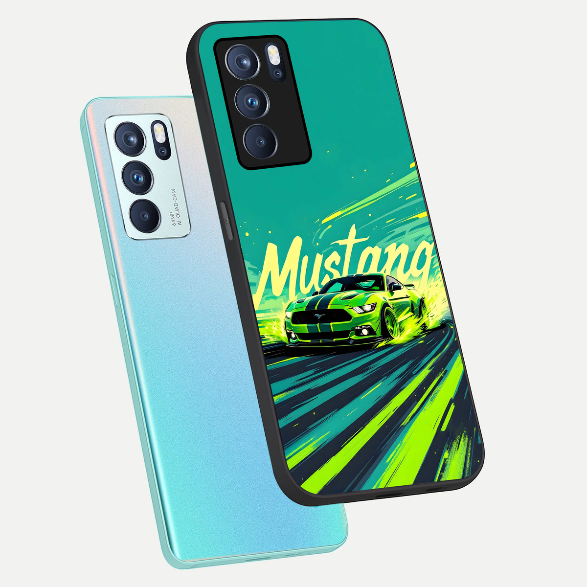  Mustang Bang phone case For Oppo Reno 6 Pro showing premium glass back cover with detailed artwork