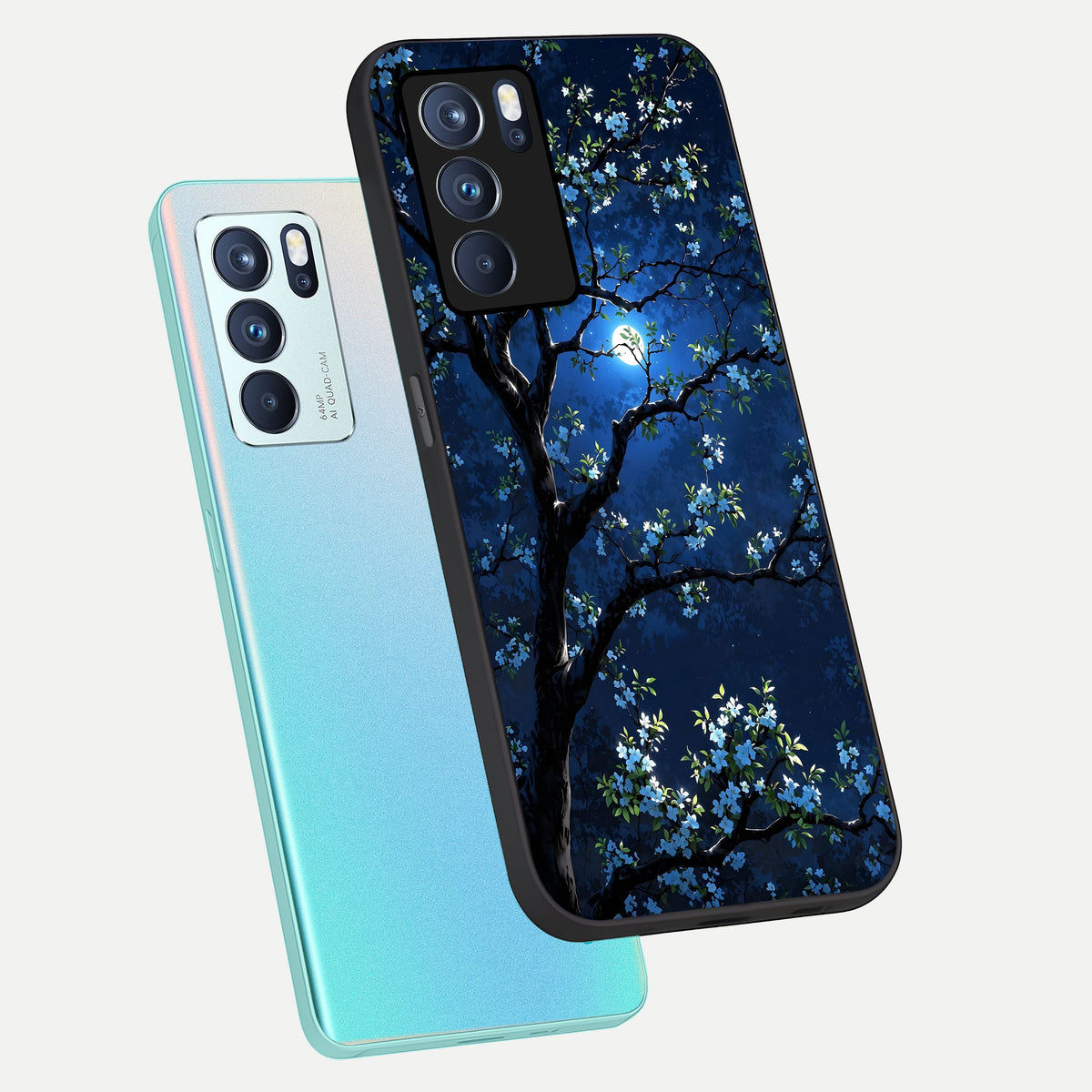  Mystic Floral Night phone case For Oppo Reno 6 Pro showing premium glass back cover with detailed artwork
