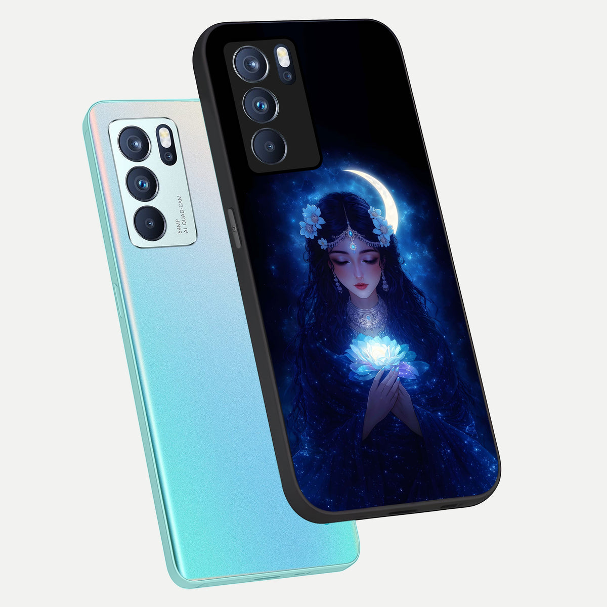  Mystic Moon Queen phone case For Oppo Reno 6 Pro showing premium glass back cover with detailed artwork