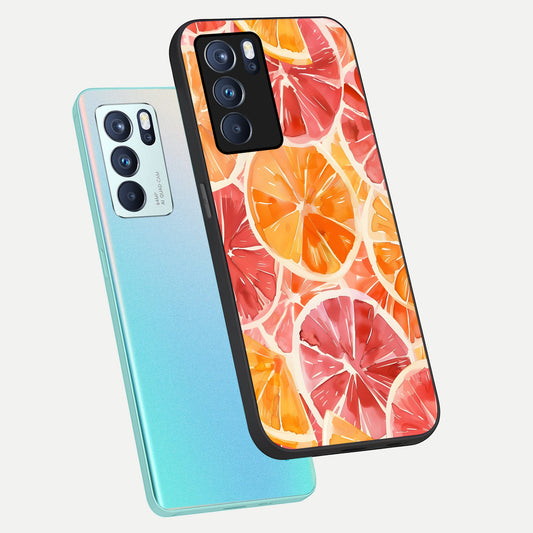  Orange Fruits Pattern phone case For Oppo Reno 6 Pro showing premium glass back cover with detailed artwork