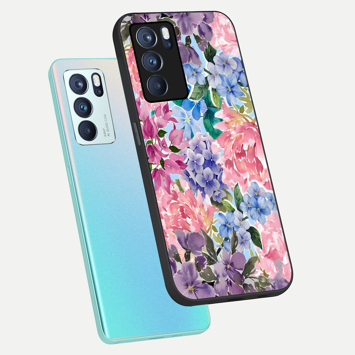  Pastel Floral Mix phone case For Oppo Reno 6 Pro showing premium glass back cover with detailed artwork