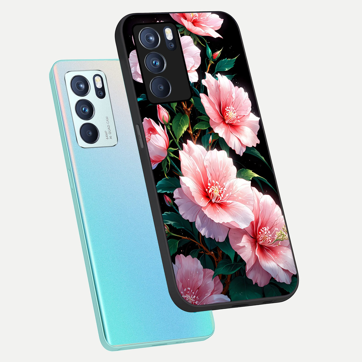  Peach Flower phone case For Oppo Reno 6 Pro showing premium glass back cover with detailed artwork