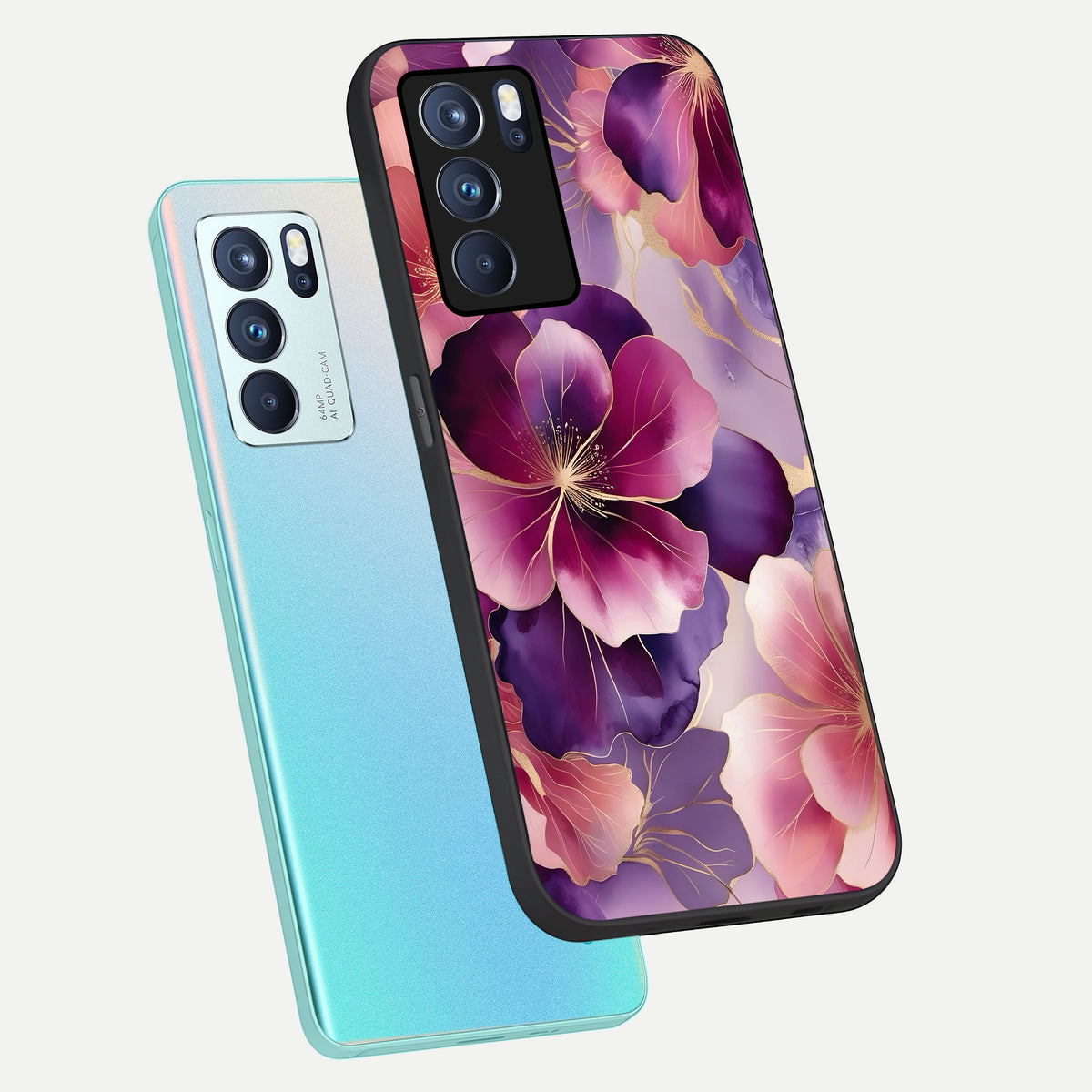  Pink Bouquet Florals phone case For Oppo Reno 6 Pro showing premium glass back cover with detailed artwork