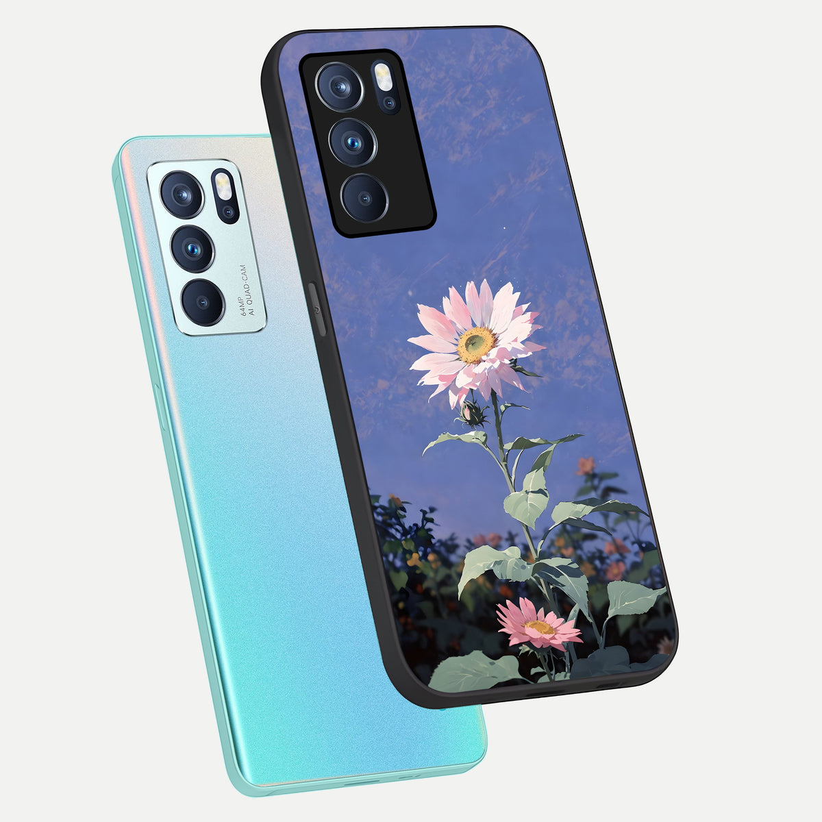  Pink Shells Outline phone case For Oppo Reno 6 Pro showing premium glass back cover with detailed artwork