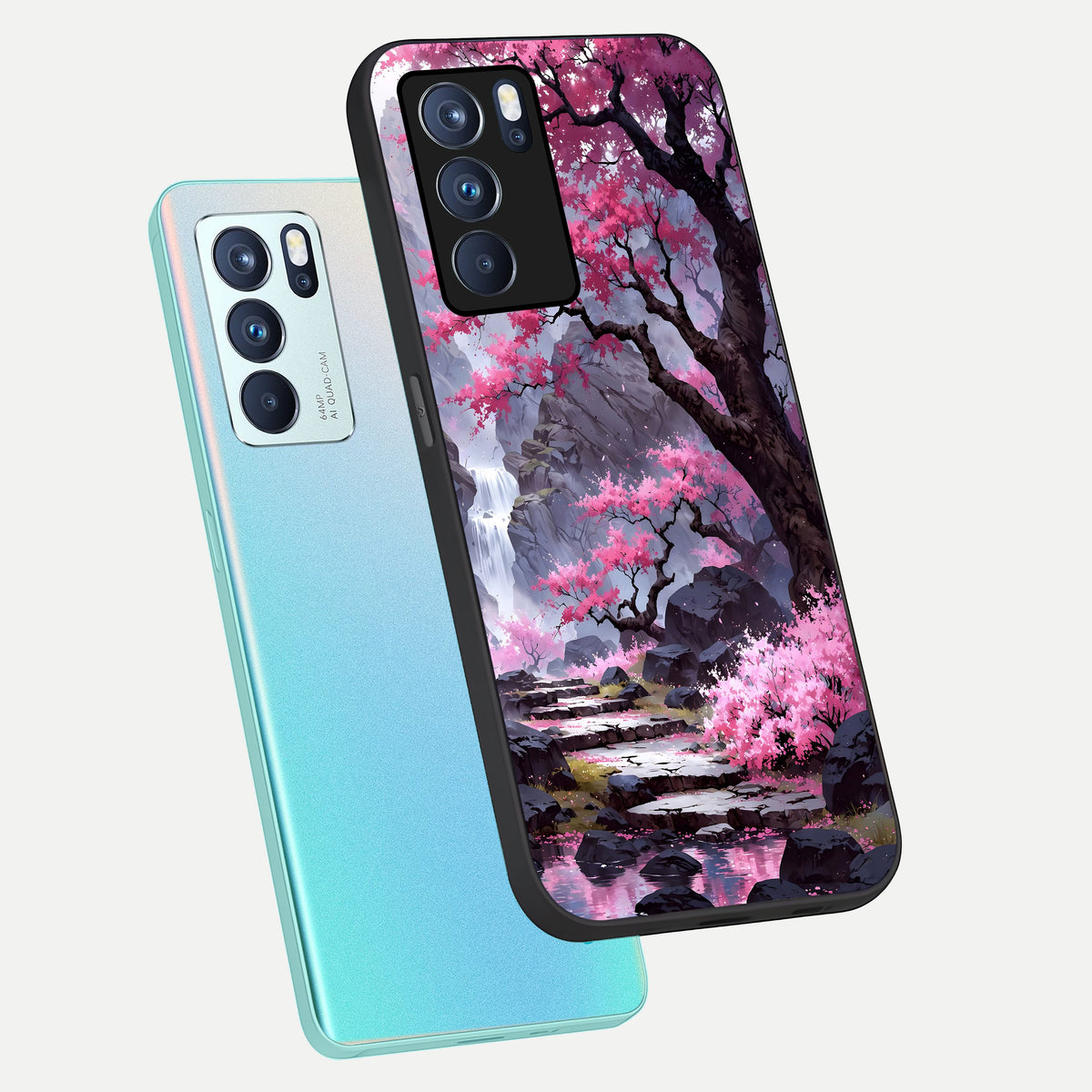  Pink Sunflower Glow phone case For Oppo Reno 6 Pro showing premium glass back cover with detailed artwork