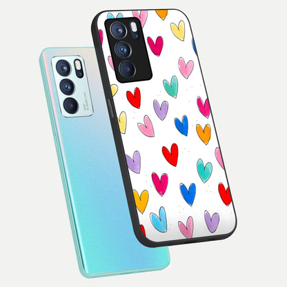  Playful Love Doodles phone case For Oppo Reno 6 Pro showing premium glass back cover with detailed artwork