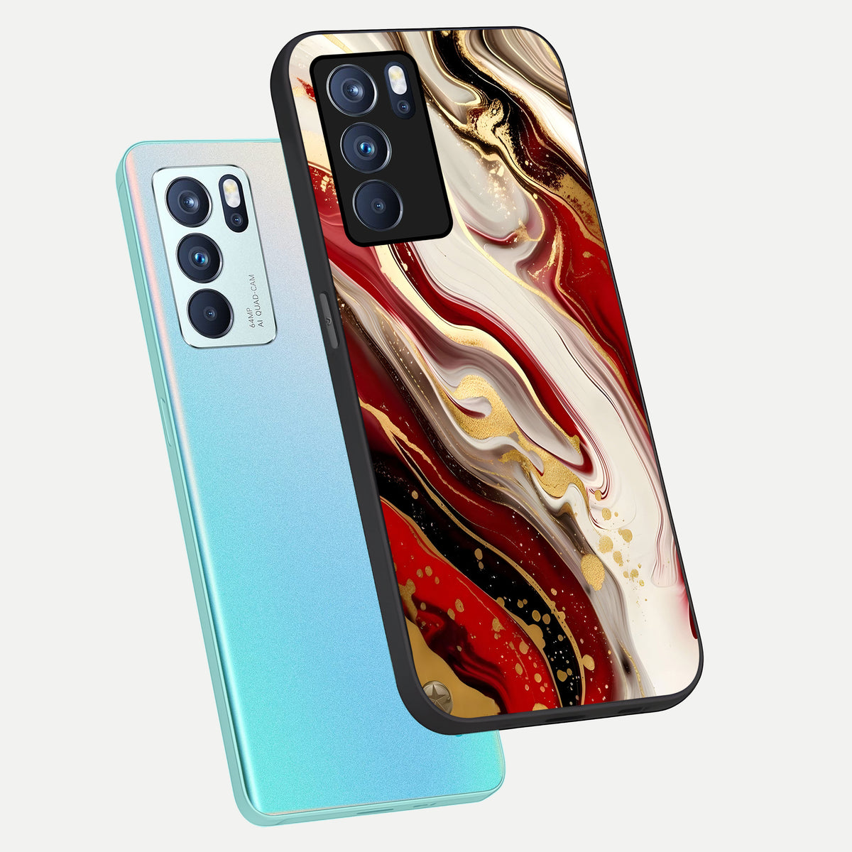  Red And White Marble phone case For Oppo Reno 6 Pro showing premium glass back cover with detailed artwork