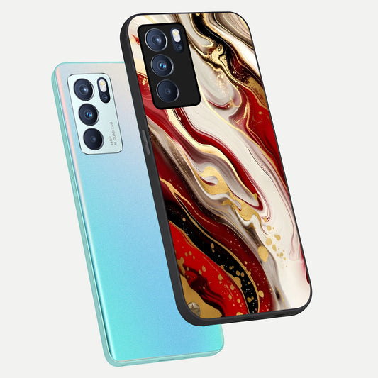  Red And White Marble phone case For Oppo Reno 6 Pro showing premium glass back cover with detailed artwork