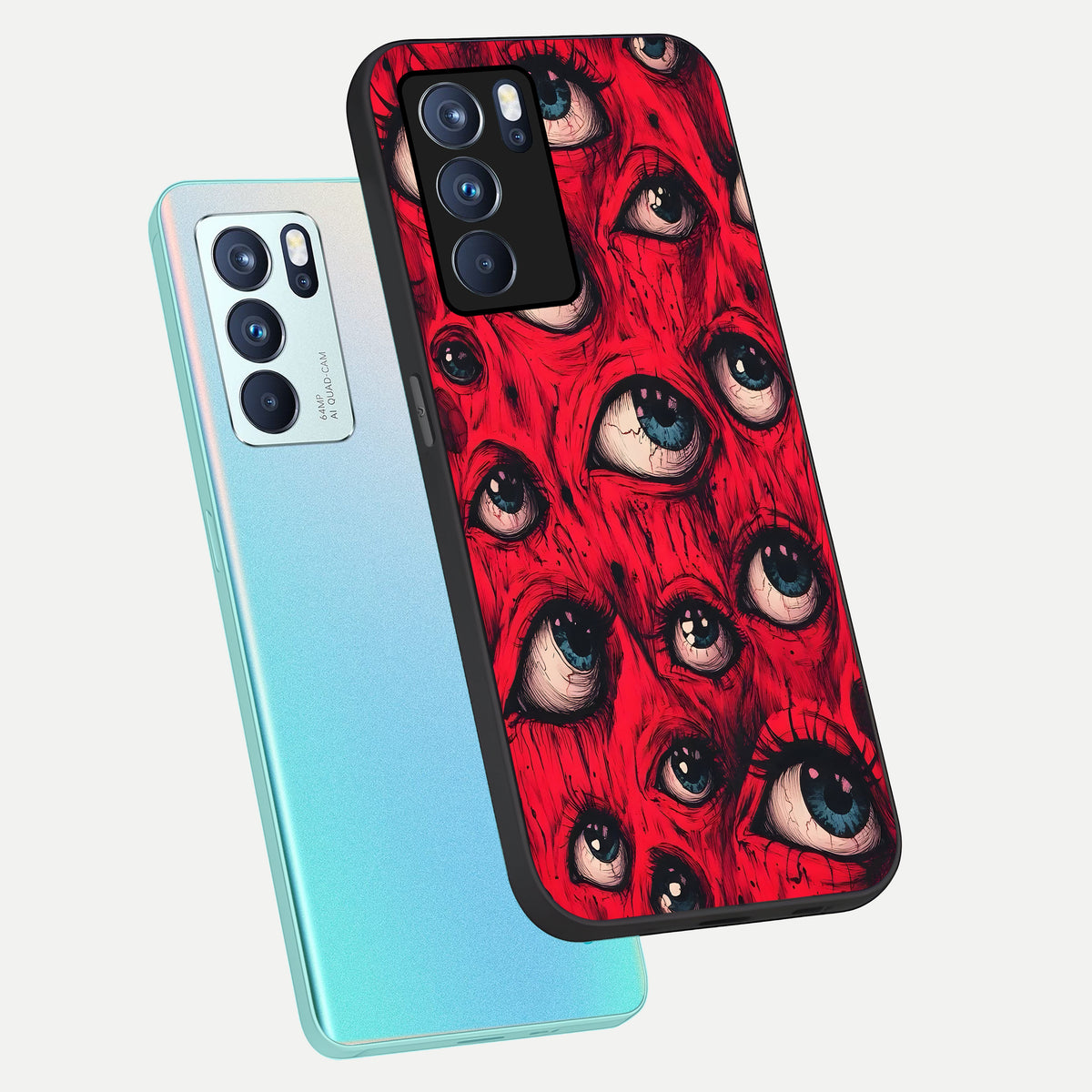  Red Eyes Pattern phone case For Oppo Reno 6 Pro showing premium glass back cover with detailed artwork