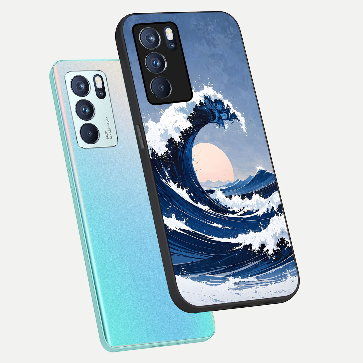  Rising Tide Power phone case For Oppo Reno 6 Pro showing premium glass back cover with detailed artwork
