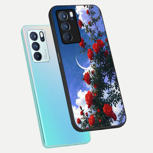  Rose Drift Flowers phone case For Oppo Reno 6 Pro showing premium glass back cover with detailed artwork