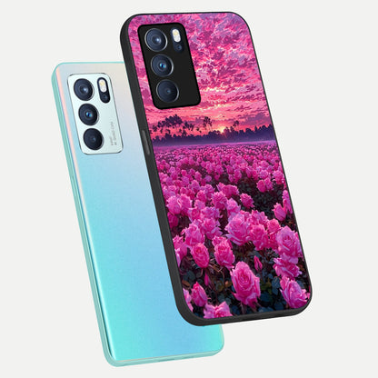  Rose Sunset Valley phone case For Oppo Reno 6 Pro showing premium glass back cover with detailed artwork