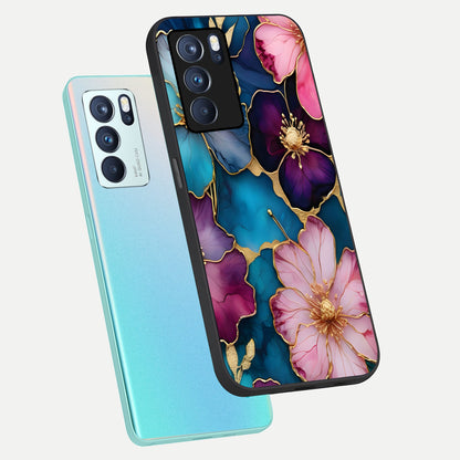  Sparkle Floral phone case For Oppo Reno 6 Pro showing premium glass back cover with detailed artwork