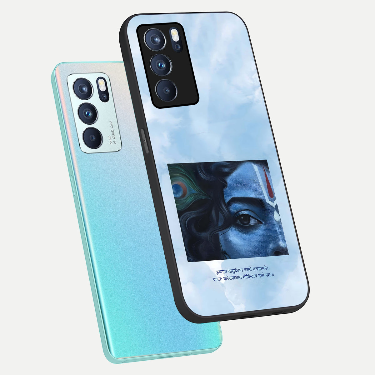  Spiritual Krishna phone case For Oppo Reno 6 Pro showing premium glass back cover with detailed artwork
