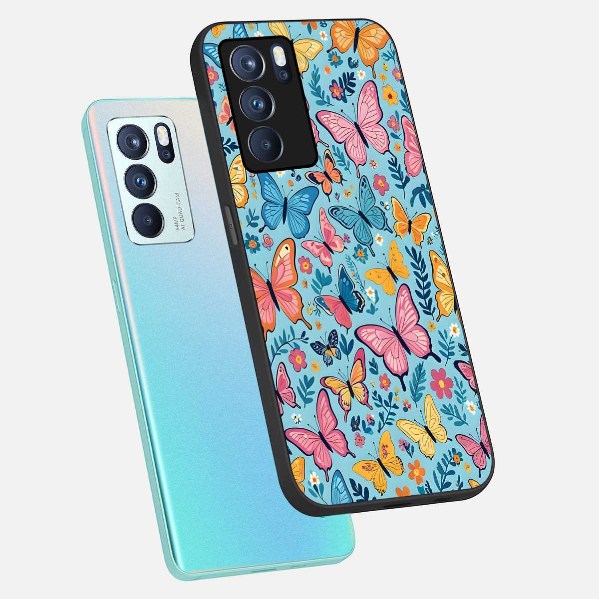  Spring Wing Garden phone case For Oppo Reno 6 Pro showing premium glass back cover with detailed artwork