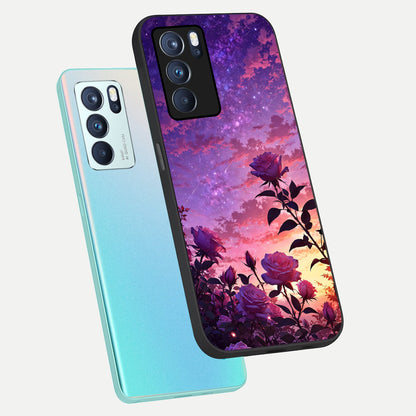  Starlit Rose Twilight phone case For Oppo Reno 6 Pro showing premium glass back cover with detailed artwork