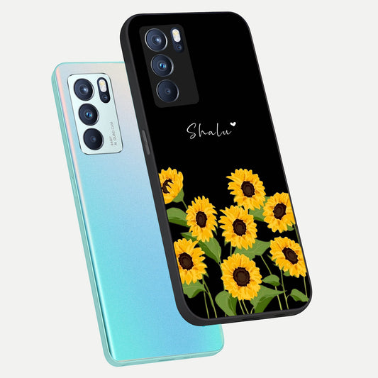  Sunflower Sky Bloom phone case For Oppo Reno 6 Pro showing premium glass back cover with detailed artwork