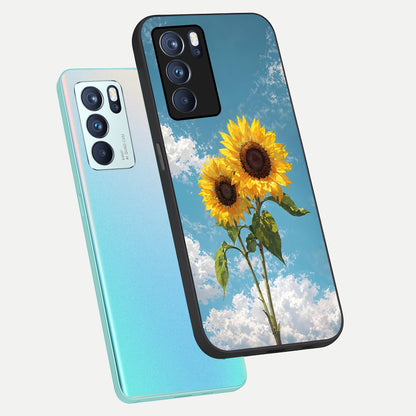  Sunlit Daisy Glow phone case For Oppo Reno 6 Pro showing premium glass back cover with detailed artwork