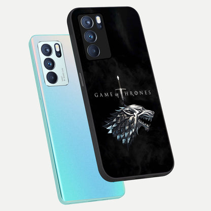  Throne Wolf Legacy phone case For Oppo Reno 6 Pro showing premium glass back cover with detailed artwork