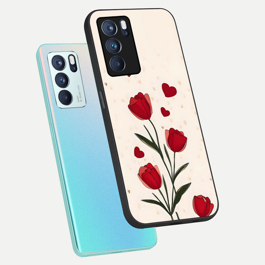  Tulip With Heart phone case For Oppo Reno 6 Pro showing premium glass back cover with detailed artwork