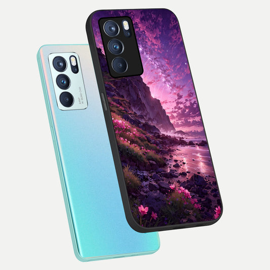  Twilight Blossom Coast phone case For Oppo Reno 6 Pro showing premium glass back cover with detailed artwork