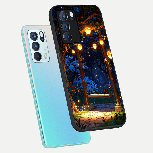  Twilight Garden Swing phone case For Oppo Reno 6 Pro showing premium glass back cover with detailed artwork