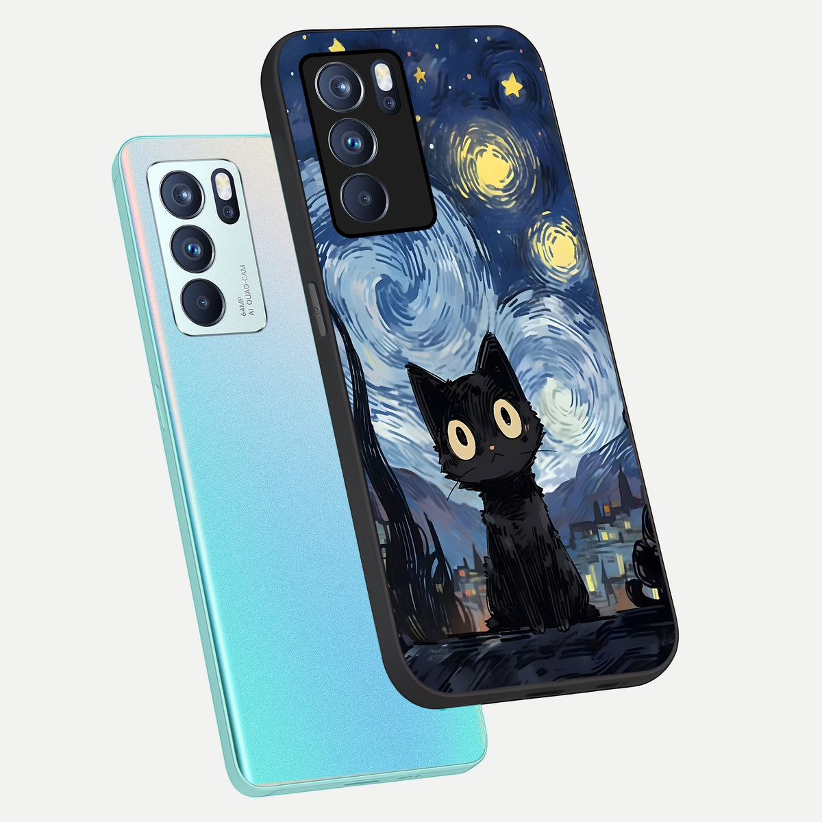  Van Gogh Cat phone case For Oppo Reno 6 Pro showing premium glass back cover with detailed artwork