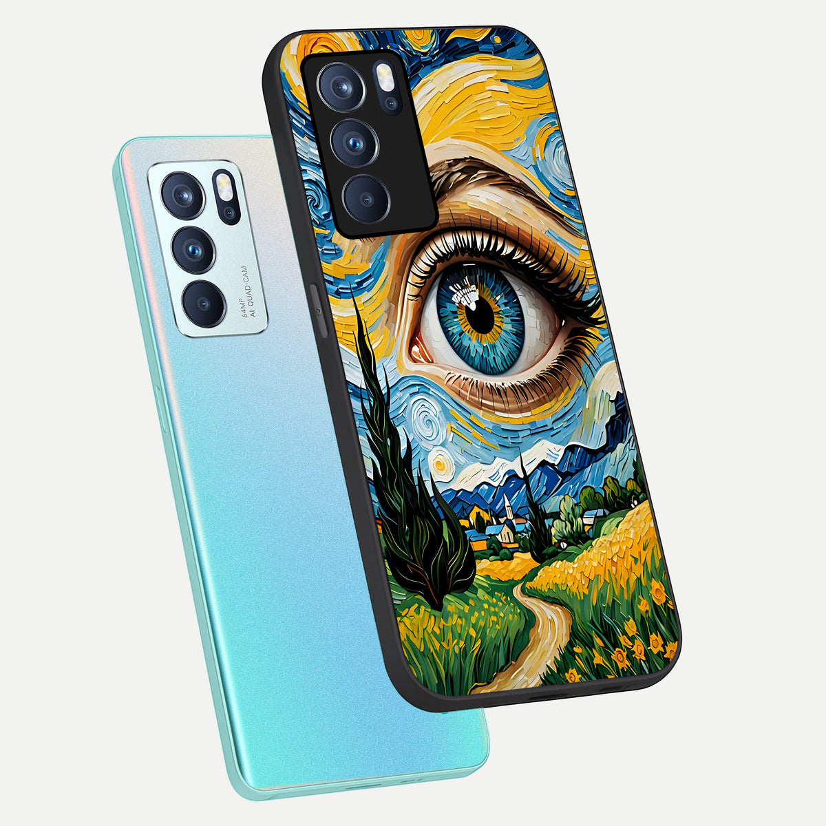  Van Gogh Eye phone case For Oppo Reno 6 Pro showing premium glass back cover with detailed artwork