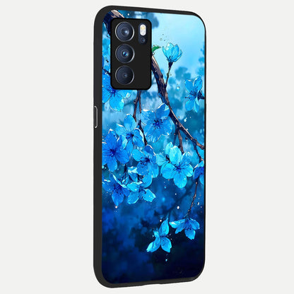  Blue Blossoms Branch back cover For Oppo Reno 6 Pro slim fit glass case with vibrant aesthetic design