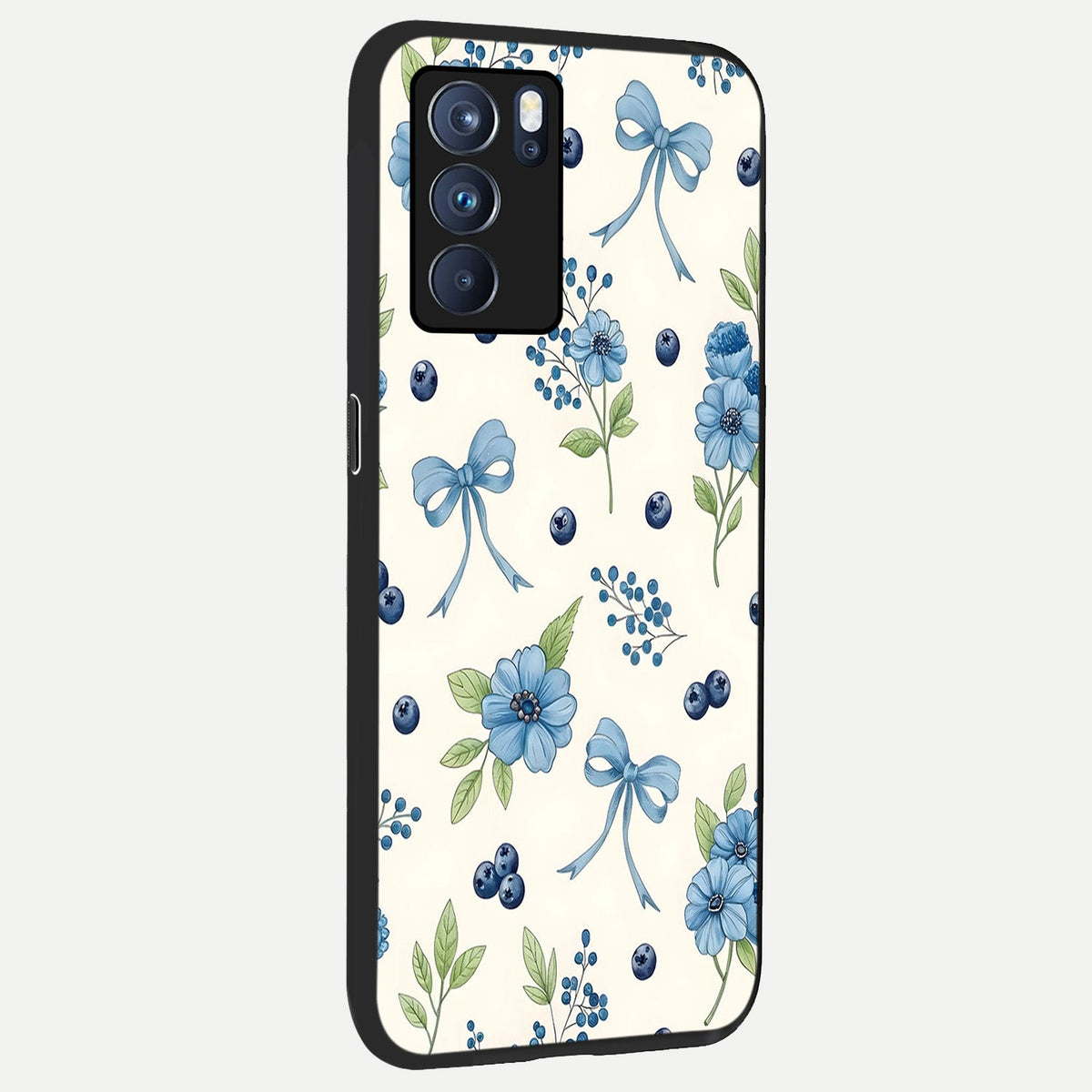 Blue Flower And Bow back cover For Oppo Reno 6 Pro slim fit glass case with vibrant aesthetic design