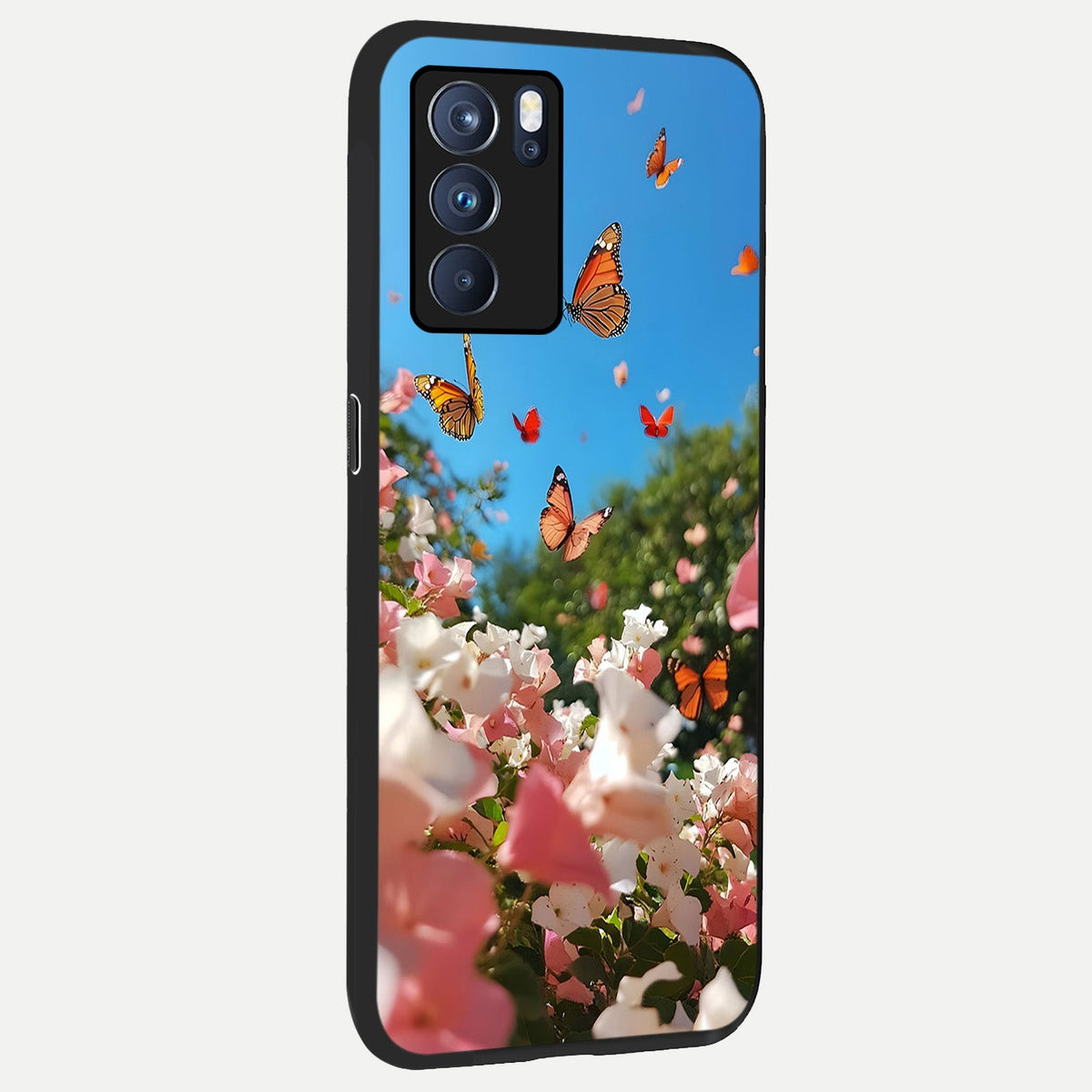  Butterflies In Bloom Sky back cover For Oppo Reno 6 Pro slim fit glass case with vibrant aesthetic design