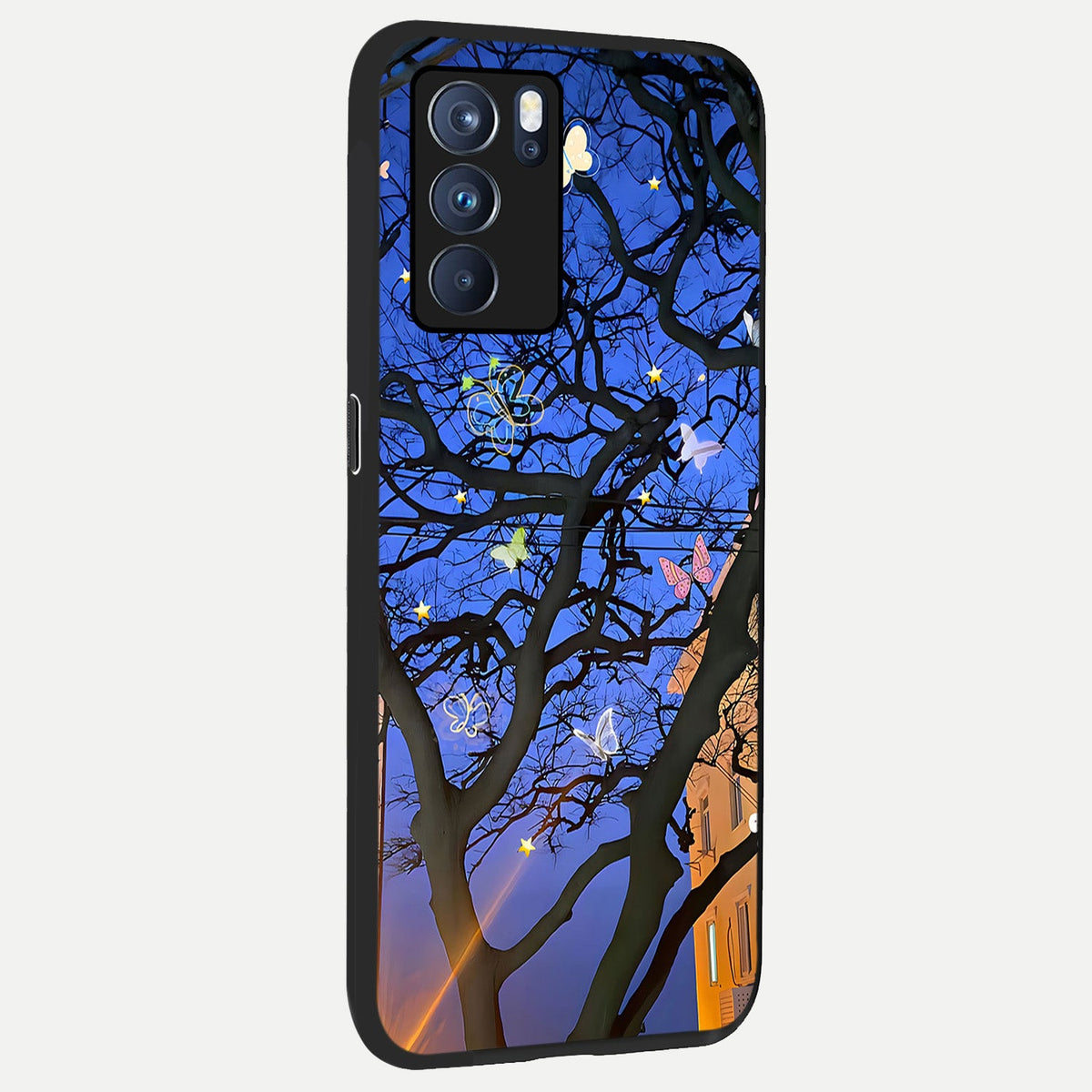  Butterfly Night Magic back cover For Oppo Reno 6 Pro slim fit glass case with vibrant aesthetic design