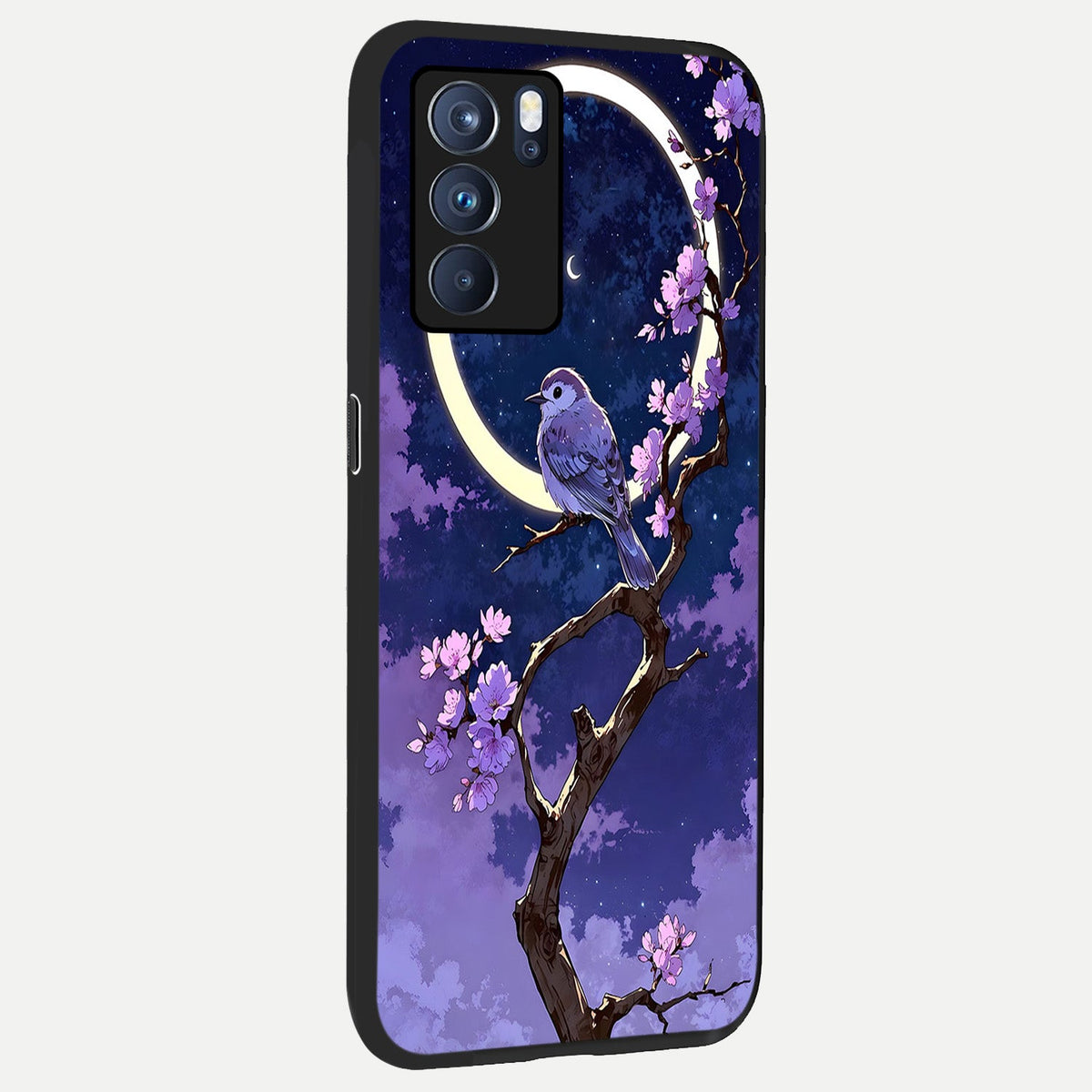  Celestial Bird Blossom back cover For Oppo Reno 6 Pro slim fit glass case with vibrant aesthetic design
