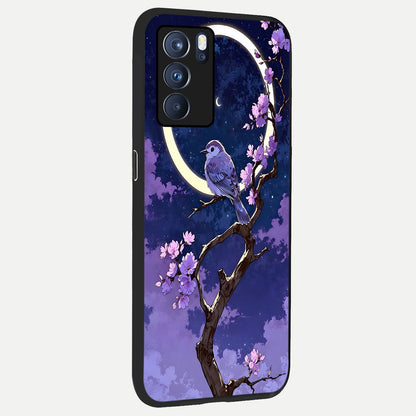  Celestial Bird Blossom back cover For Oppo Reno 6 Pro slim fit glass case with vibrant aesthetic design