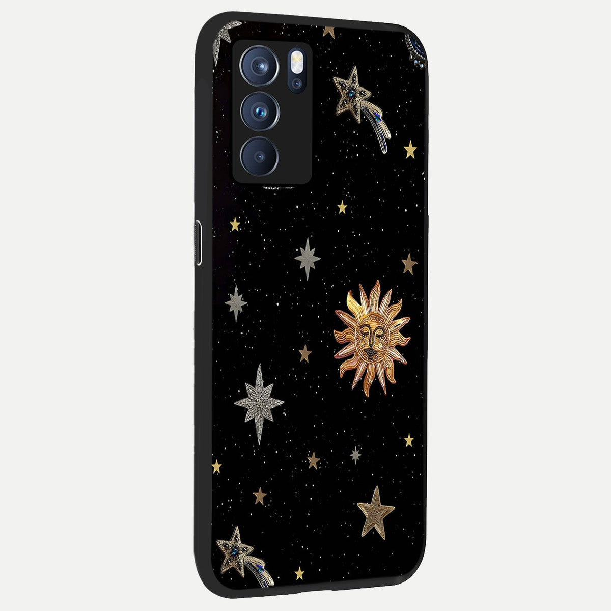  Celestial Moon With Stars back cover For Oppo Reno 6 Pro slim fit glass case with vibrant aesthetic design