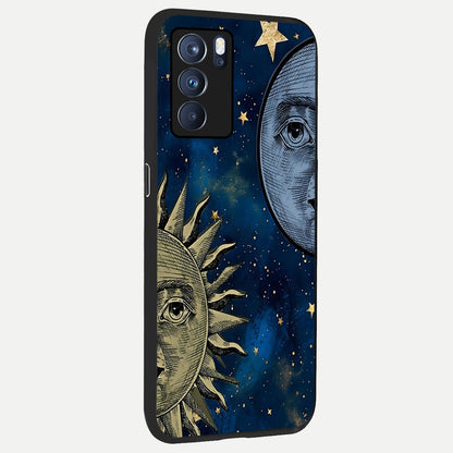 Celestial Moon With Sun back cover For Oppo Reno 6 Pro slim fit glass case with vibrant aesthetic design